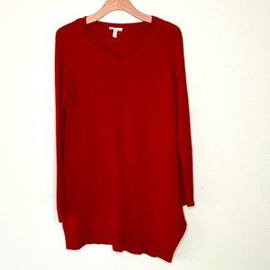 Eileen Fisher Red Wool Asymmetrical V-neck Tunic Sweater Size S/P